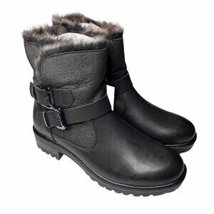 Womens Fashion Boots Black Faux Fur Lined Buckle Straps US 5.5 Faux Leather New